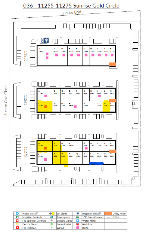 Available highlighted spaces within the buildings 